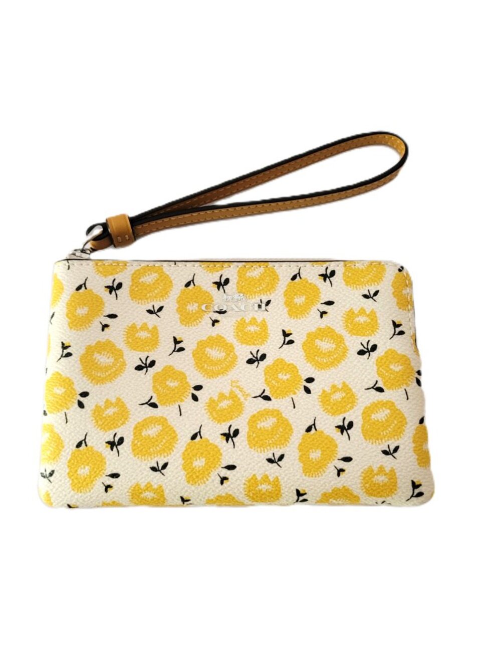Coach CBP21 Corner Zip Floral Print Wristlet Clutch Chalk Buttercup Multi Wallet